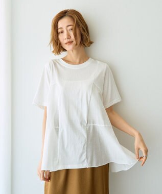 YECCA VECCA 【DOLL UP OOPS】異素材切替フレアートップス