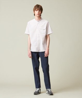 J.PRESS MEN 【クールマックス】サッカー マルチストライプ バンドカラーシャツ パープル系1