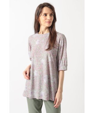 DAKS ボタニカルプリント七分袖プルオーバー