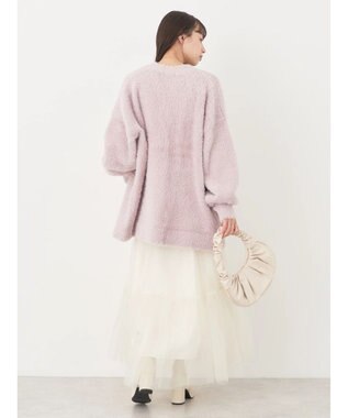 earth music&ecology ロングシャギーＶネックカーディガン Pink Beige