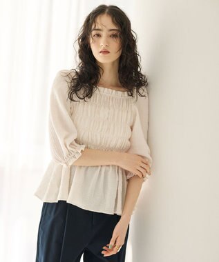 #Newans 2WAYシャーリングペプラムブラウス オフ