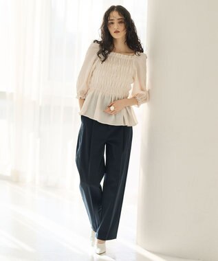 #Newans 2WAYシャーリングペプラムブラウス オフ