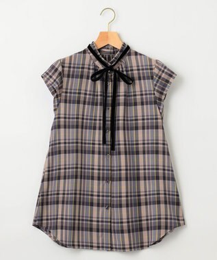 組曲 【リボンタイ付き】シアーツイルチェック ブラウス パープル系3