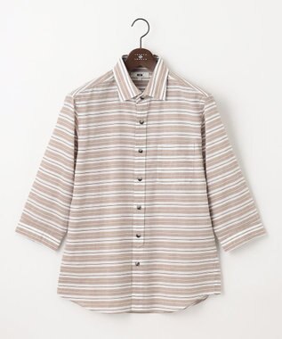 JOSEPH ABBOUD 【清涼感】エアリノマリンボーダーシャツ ダークブラウン系2