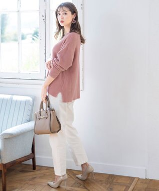 Tiaclasse L 【洗える】Vネック起毛ニットトップス ピンク