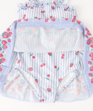 ANY KIDS ストライプ×フルーツ ワンピース 水着 サックスブルー系