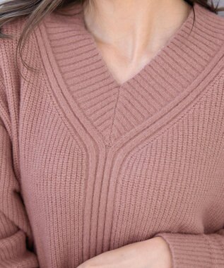 Tiaclasse L 【洗える】Vネック起毛ニットトップス ピンク