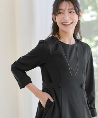 Tiaclasse L 【洗える】ウール調Aラインワンピース チャコールグレー