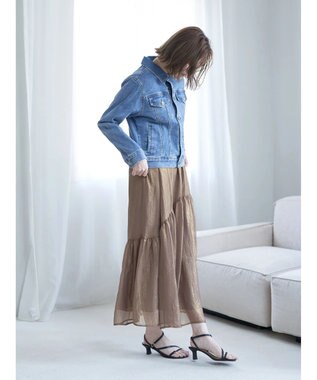 YECCA VECCA 箔プリントシアーギャザースカート Brown