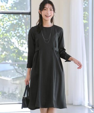 Tiaclasse L 【洗える】ウール調Aラインワンピース チャコールグレー