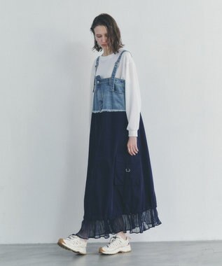 YECCA VECCA デニムMIXデザインサロペット Light Indigo