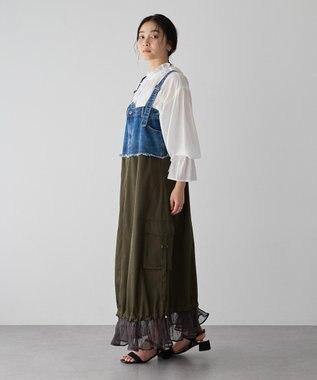 YECCA VECCA デニムMIXデザインサロペット Indigo