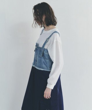 YECCA VECCA デニムMIXデザインサロペット Light Indigo