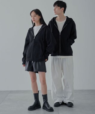 WEGO 【ユニセックス着用ITEM/SMLサイズ展開】リラックスフィットダブルZIPパーカー ブラック