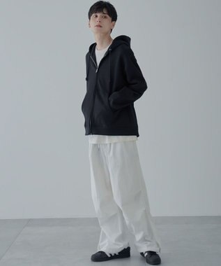 WEGO 【ユニセックス着用ITEM/SMLサイズ展開】リラックスフィットダブルZIPパーカー ブラック