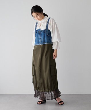 YECCA VECCA デニムMIXデザインサロペット Indigo