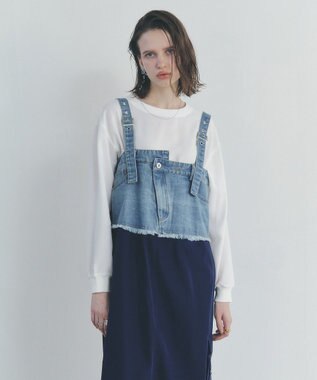 YECCA VECCA デニムMIXデザインサロペット Light Indigo