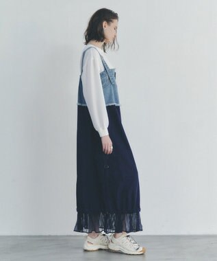 YECCA VECCA デニムMIXデザインサロペット Light Indigo