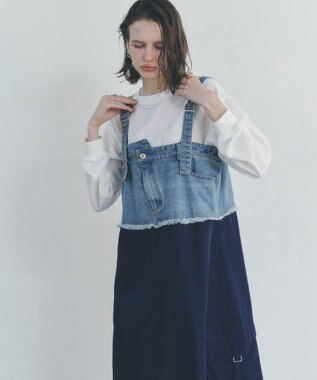 YECCA VECCA デニムMIXデザインサロペット Light Indigo