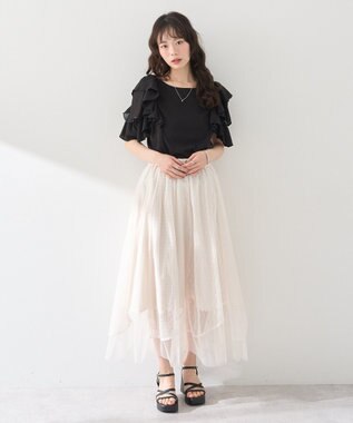 earth music&ecology 袖フリルデザインプルオーバー Black