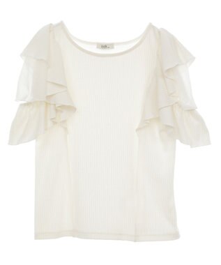 earth music&ecology 袖フリルデザインプルオーバー Ivory