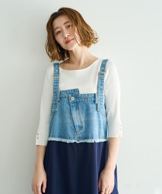 YECCA VECCA デニムMIXデザインサロペット Light Indigo