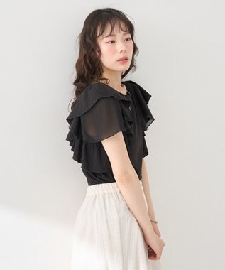 earth music&ecology 袖フリルデザインプルオーバー Black