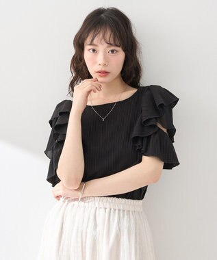 earth music&ecology 袖フリルデザインプルオーバー Black