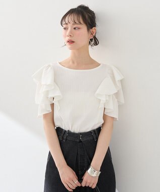 earth music&ecology 袖フリルデザインプルオーバー Ivory