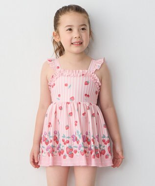 ANY KIDS ストライプ×フルーツ ワンピース 水着 ピンク系