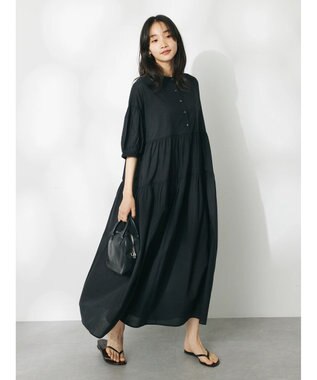 CRAFT STANDARD BOUTIQUE インド綿ティアードマキシワンピース Black