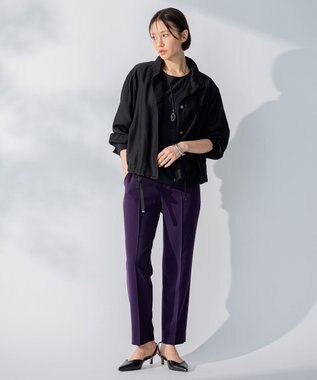 自由区 【洗える】2WAYツイル テーパードパンツ パープル系