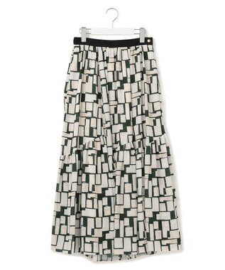 23区 L 【洗える】ARGENTIコラージュプリント ティアードスカート ブラック系