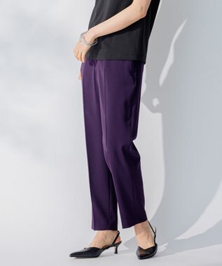 自由区 【洗える】2WAYツイル テーパードパンツ パープル系