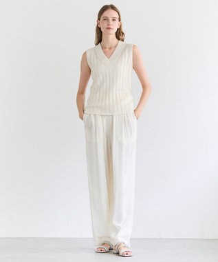 BEIGE， OPTICAL /  ペーパーヤーン Vネックリブニット Ecru