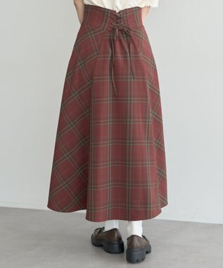 earth music&ecology バックレースアップチェックスカート Bordeaux