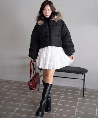 WEGO 【25年秋冬新作/SMサイズ展開】2WAYファーフードショートパファーブルゾン ブラック