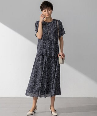 23区 S 【接触冷感/吸水速乾】ペインティングプリント スカート ネイビープリント