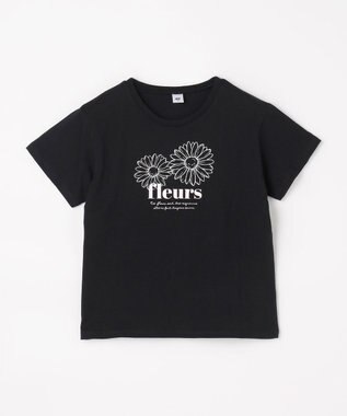 ANY KIDS 【一部店舗/WEB限定】【綿100%】プリント 半袖Tシャツ ブラック×花
