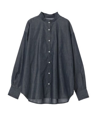 earth music&ecology スタンドフリルシャツ Blue