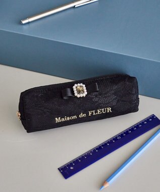 Maison de FLEUR レースサテンパールビジューロングポーチ Black