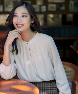 ANY SIS L 【裏起毛】エニポカ バンドカラー ブラウス アイボリー