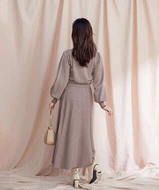 Tiaclasse 【洗える】リボン衿配色ニットワンピース ピンクモカ