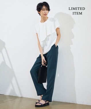 ICB 【接触冷感・UVケア・防シワ・洗える】エステルダブルクロス  ラッフルデザインブラウス オフホワイト系