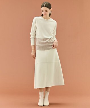 BEIGE， 【WEB限定・洗える】DEMING / バイカラーウールクルーネックニット Off × Taupe