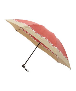 MOONBAT ランバン オン ブルー 折りたたみ傘 チェーン柄サテンジャガードプリント 簡単開閉 レッド