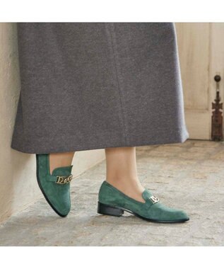 MODE ET JACOMO <carino>ゴールドチェーンローファー グリーンスエード