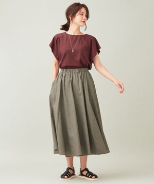 ANY 【ウエストゴム】シャンブレーライク スカート カーキ