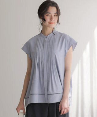 組曲 スムースクロス ピンタックブラウス ブルーグレー系