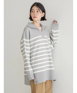 AMERICAN HOLIC バイパチ衿付きニットチュニック Light Gray Mixture